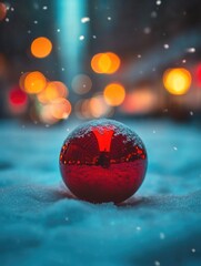 Wall Mural - red christmas ball on snowy ground