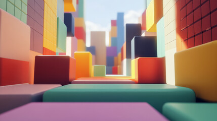 Wall Mural - vector 3d illustration color cubes, design with perspective effect