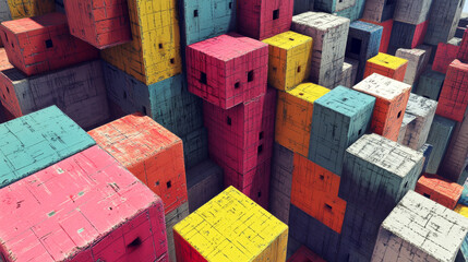 Wall Mural - vector 3d illustration color cubes, design with perspective effect