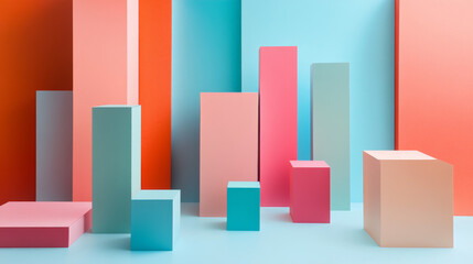Wall Mural - vector 3d illustration color cubes, design with perspective effect