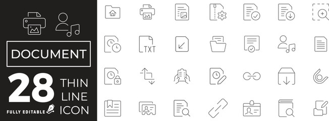 Wall Mural - document icon set of web and mobile in thin line style. file document icons & symbols containing pap