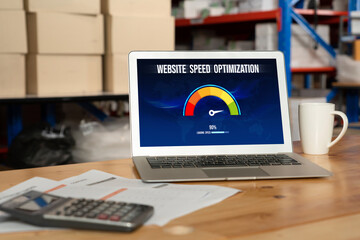 Wall Mural - computer software evaluating website loading speed. concept of improving website loading speed snugl