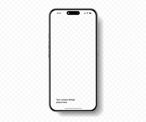 Leinwandbilder - Realistic smartphone mockup. Mobile phone vector with isolated on white background. Device front view. 3D mobile phone with shadow. Realistic, high quality smart phone mockup for ui ux presentation.