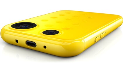 Yellow smartphone with textured case.