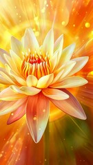 Wall Mural - Beautiful water lily blooming in vibrant colors against a glowing orange background