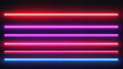 Wall Mural - Isolated neon led lamp tube line with blue glow vector on transparent background. Realistic 3d light laser stripe bulb in red and purple color set. Flash lazer shine at night illustration collection.