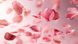 © Nari - Pastel background with pink flower petal for spring time and spa service design. Realistic 3d vector falling and flying rose or sakura blossom leaves. Floral bloom elements for romantic concept.