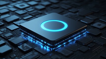 Futuristic Technology: Glowing Chip on Circuit Board