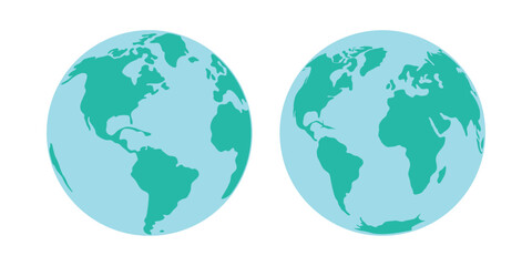 two earth globes from different angles. world map on a white background. illustration.
