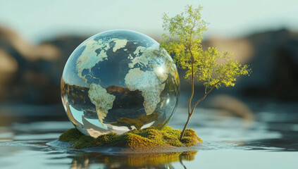 Wall Mural - globe concept. world environment and earth day concept with glass globe and eco friendly environment