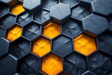 Abstract Hexagon Tile Design with Dark Gray and Orange Lighting