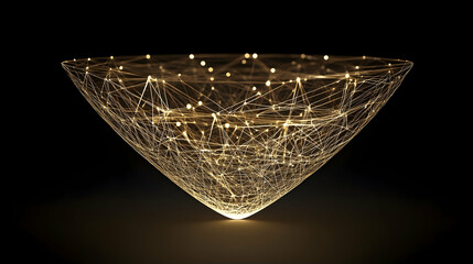 Golden network sphere, dark background, connection concept, tech illustration