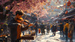 © Ala - Melody of spring blossoms as a street musician plays violin in a vibrant market