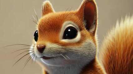 Wall Mural - A cartoon squirrel. A squirrel with red beige on the background. A cartoon head glares at the light. An animated squirrel lifestyle.