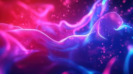 Fototapete - abstract luminous waves with smooth flowing neon lines, vibrant pink and electric blue glow, soft glowing particles, sci-fi energy currents, cinematic lighting and depth