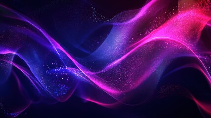 Aufkleber - vibrant light ribbons with elegant glowing curves, red violet and deep blue neon particles, high-contrast digital wave art, futuristic cyberpunk aesthetic on dark background