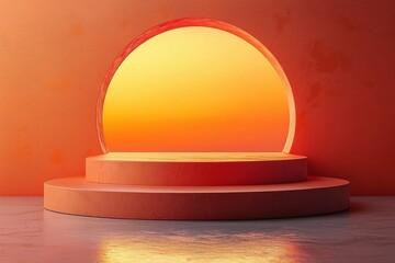 Wall Mural - minimalistic warm orange theme with a sunset and geometric design