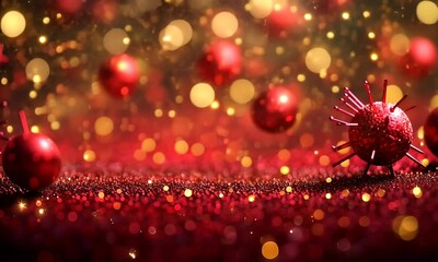 Wall Mural - Abstract Dynamic Red and Gold Background with Sparkling Particles and Glowing Spheres Creating a Festive and Luminous Feeling