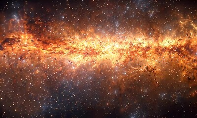 Wall Mural - Stunning View of Fiery Orange Galaxy with Sparkling Stars and Cosmic Energy in Vast Space Background of the Universe