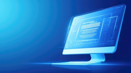 A simple, clean illustration of a desktop computer with a glowing login screen.