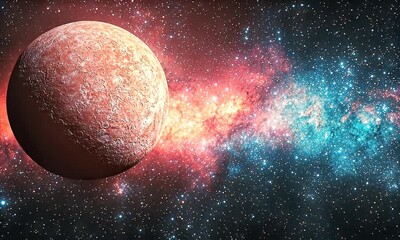 Wall Mural - Colorful Planet Surrounded by Stars and Nebulae in a Cosmic Expansive Space Environment