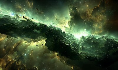 Wall Mural - Stunning Galactical Nebula with Glowing Particles and Expansive Dark Clouds in the Depths of Space