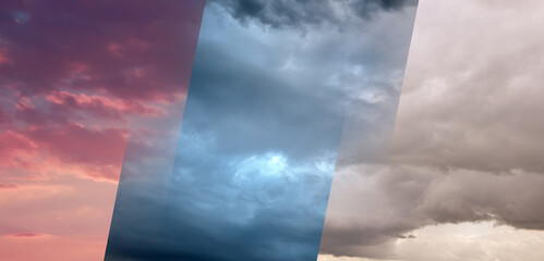Wall Mural - sky in different weather and time of day, collage. banner design
