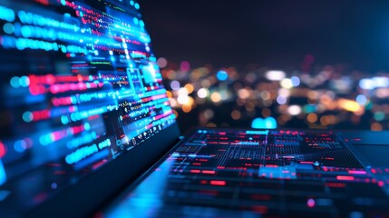 Night city coder laptop coding software