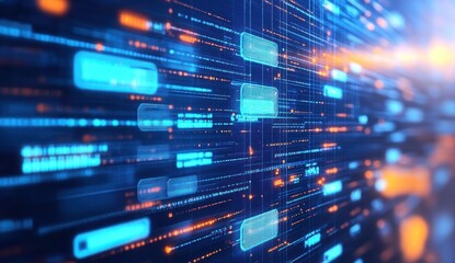 Digital data stream flowing in server room