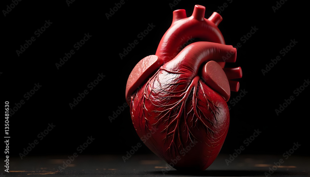 Human heart with arteries and veins on a black background. 3D rendering ...