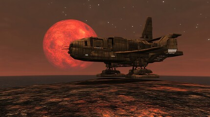 Futuristic alien megacity built on an asteroid floating through deep space with artificial gravity technology