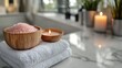 © @Luthfi - Serene Spa Setting: Bamboo Bowls, Pink Himalayan Salts, Candles, and Soft Towels
