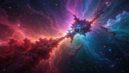 Wall Mural - colorful cosmic nebula with bright stars and swirling clouds in deep space environment