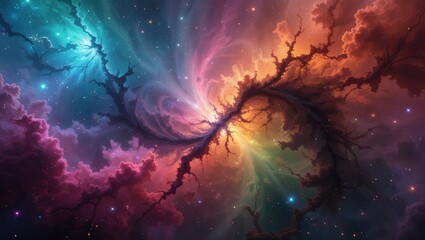 Wall Mural - Vibrant Cosmic Nebula with Swirling Colors and Stars in the Depths of Space