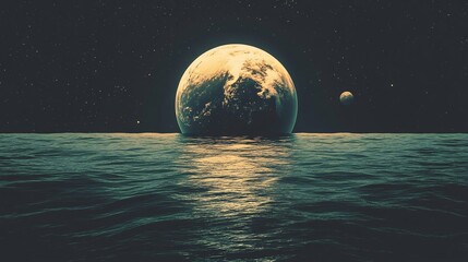Surreal planet where gravity is warped causing rivers to flow upward and moons to orbit chaotically
