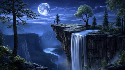 Surreal planet where gravity is warped causing rivers to flow upward and moons to orbit chaotically