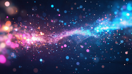 Wall Mural - Celestial Symphony: A mesmerizing display of vibrant, glowing particles dances across a dark canvas, evoking the awe-inspiring beauty and mystery of the cosmos.