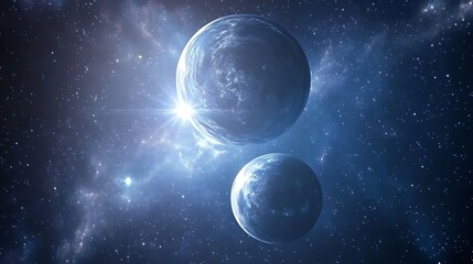 Two celestial planets floating in the deep vast starry space
