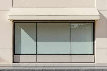 Poster - Empty storefront window with beige awning and frosted glass.