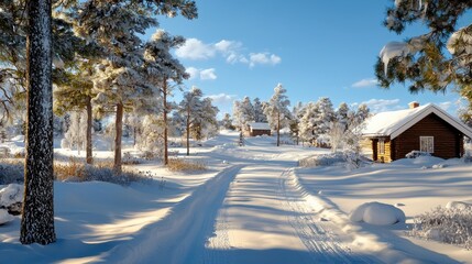 Wall Mural - snow-covered landscape glowing under soft winter light, creating an enchanting winter wonderland.