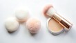 © DigitalArt Max - Aerial Long Exposure of a Feminine Makeup Puff on White Background - Perfect for Beauty and Skincare Designs, Flat Lay Composition with Copy Space