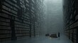© ms25designs - Vast library, shrouded in mist, one figure walks