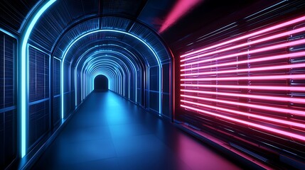 Wall Mural - Neon Tunnel, Futuristic Corridor (1)