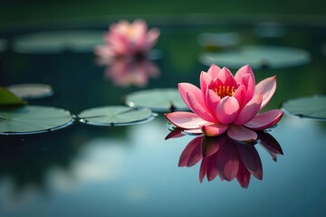 Wall Mural - intricate floral design reflected on calm lake surface, pretty, blue