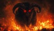 © mlion - A fearsome horned creature with red eyes amidst fire and darkness
