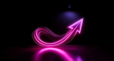 Wall Mural - a vibrant pink neon arrow curves upward, illuminating a dark space, suggesting forward motion and di
