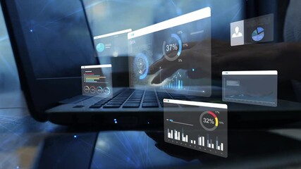 Wall Mural - woman analyst uses a computer ai artificial intelligence and dashboard for data business analysis an