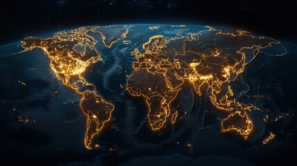 Poster - A globe with the lights on in the night sky