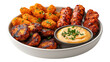 © Phuwameth - Crispy fried food, including orange-baked and baked appetizers, and a food platter with a delicious orange dipping sauce and a bowl of fried food.