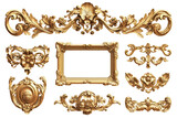 Ornate Gold Frame and Decorative Elements Baroque Style Design isolated on transparent background